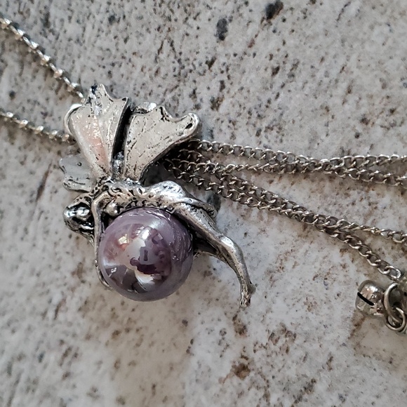 Silver Fairy Purple Marble Keychain Car Bag Charm - Picture 5 of 7